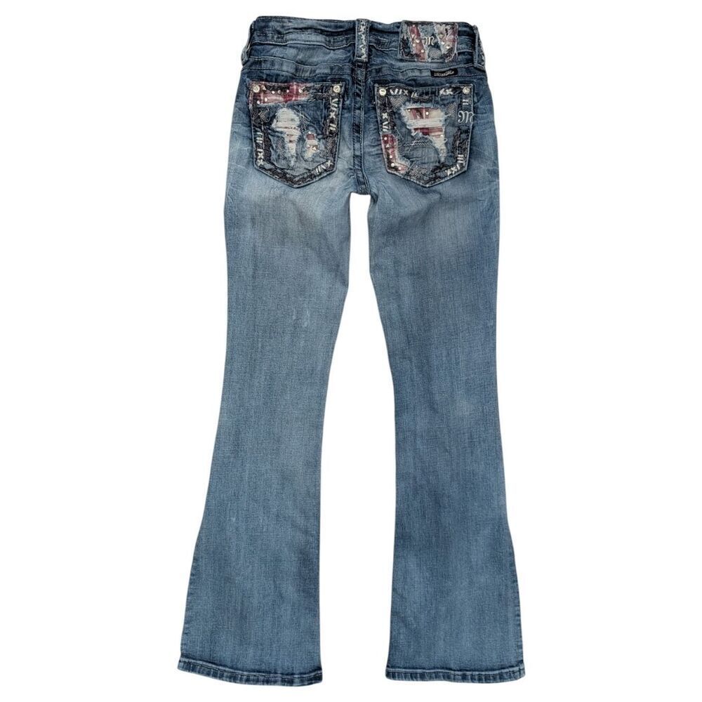 Miss Me Standard Boot Side Slit Embellished Jeans 25 Plaid Distressed Y2K Medium - Picture 3 of 11